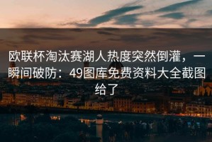 欧联杯淘汰赛湖人热度突然倒灌，一瞬间破防：49图库免费资料大全截图给了