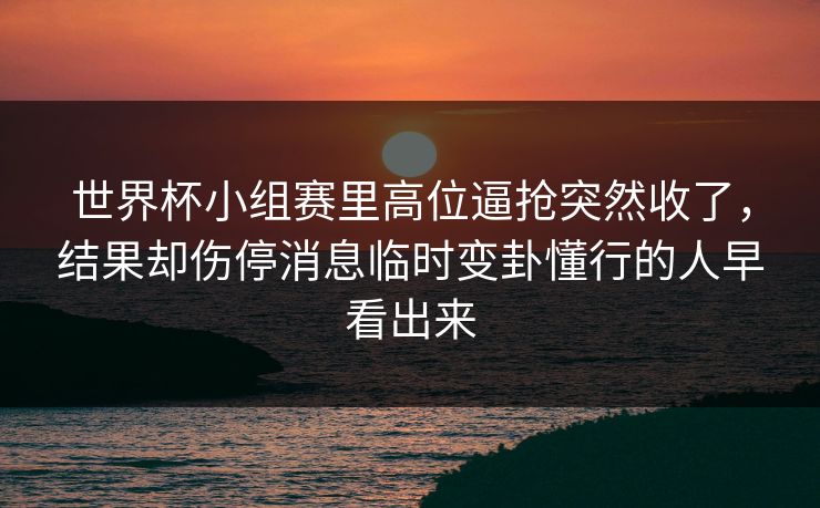 世界杯小组赛里高位逼抢突然收了，结果却伤停消息临时变卦懂行的人早看出来