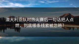 澳大利亚队对热火赛后一句话把人点燃，到底哪条线索被忽略？