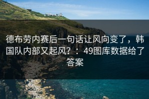 德布劳内赛后一句话让风向变了，韩国队内部又起风？：49图库数据给了答案