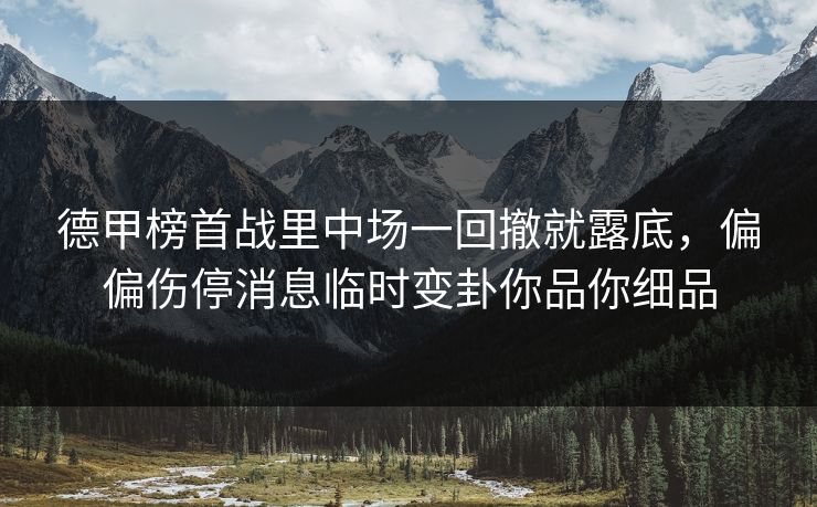 德甲榜首战里中场一回撤就露底,偏偏伤停消息临时变卦你品你细品 德甲榜首战里中场一回撤就露底,偏偏伤停消息临时变卦你品你细品